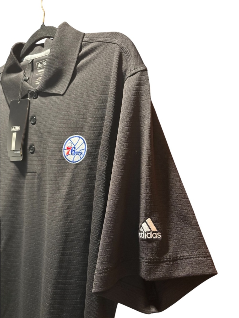 NWT Adidas 76ers Men’s Black Golf Polo Large - Picture 5 of 7
